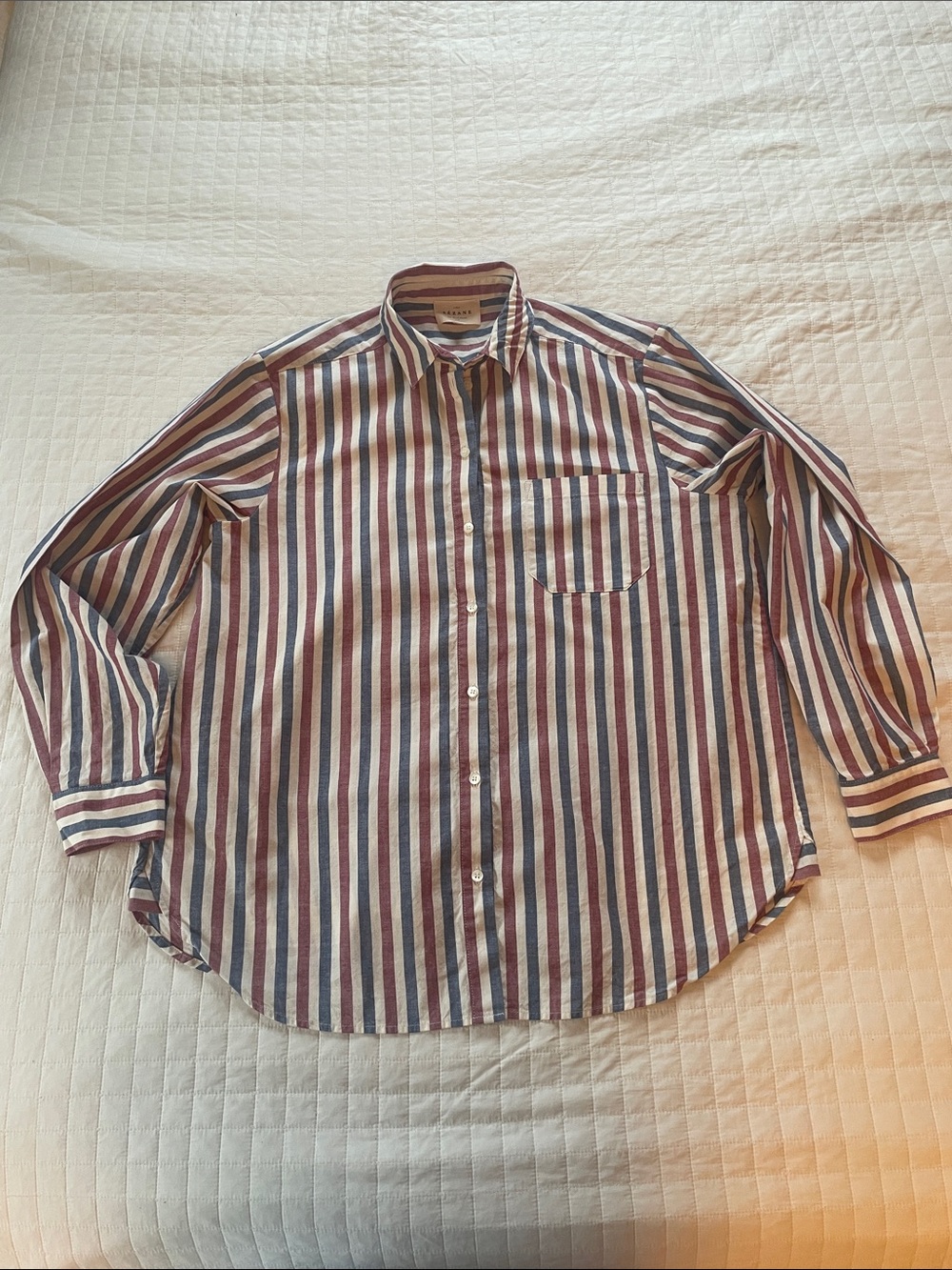 Sezane Vertical Stripe Button-Down Shirt in Red, Blue & Cream size 36